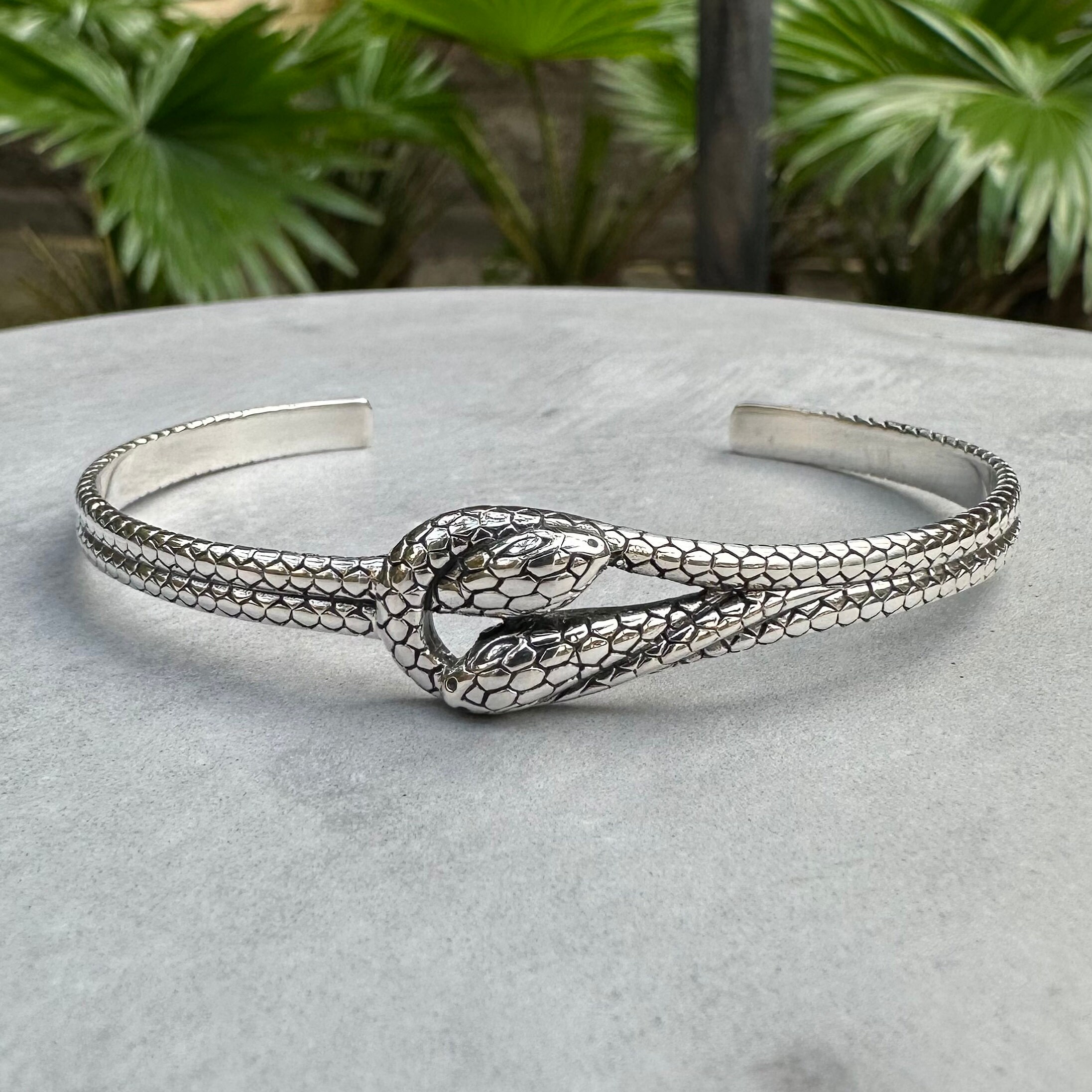 手作り925スターリングシルバースネークノットブレスレットブラック