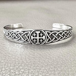 Handcrafted 925 Sterling Silver Jerusalem Cross Bracelet Jesus Christ Crusader Cross Potent Cuff Bracelet Silver Jewelry Accessory by VINTZ