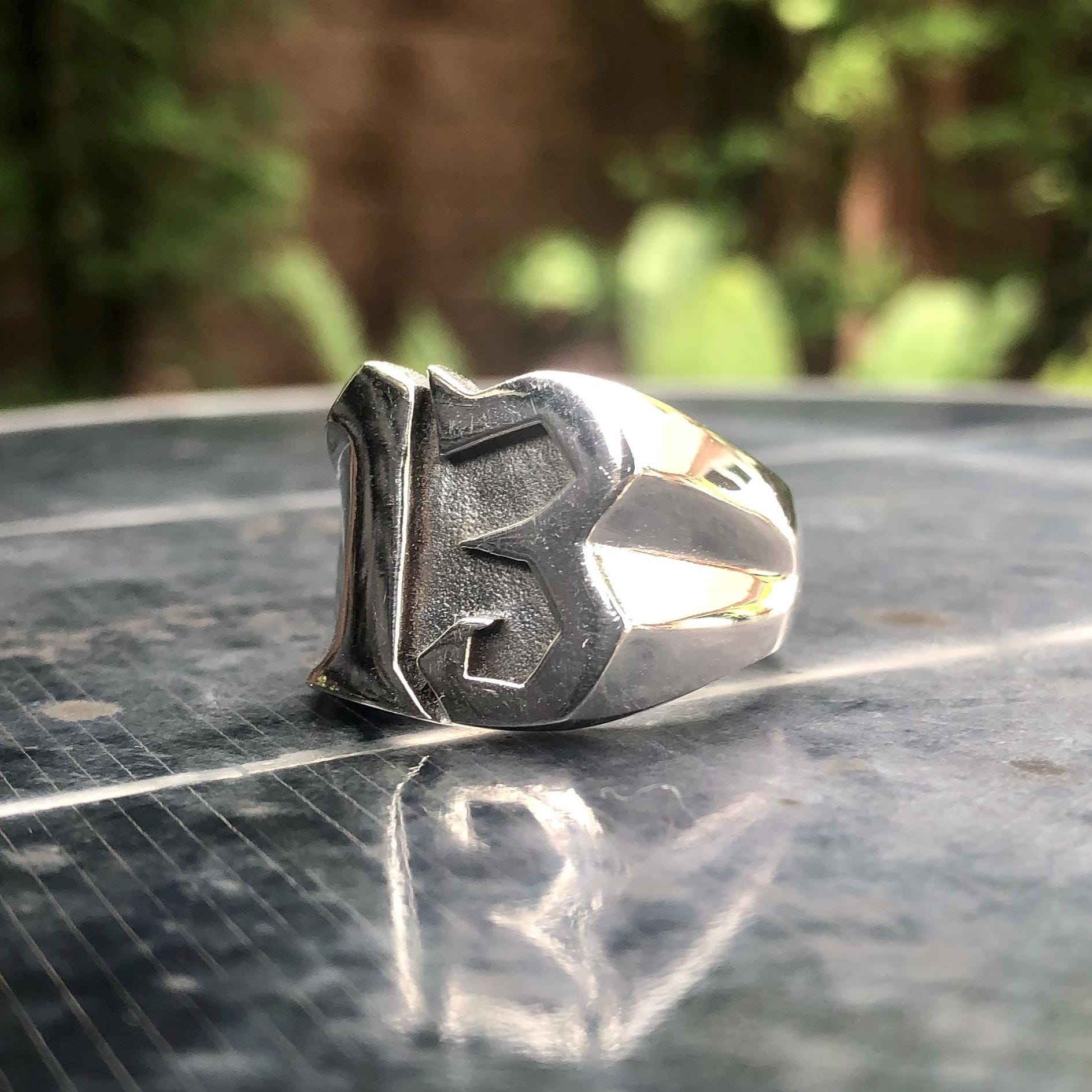 Handcrafted 925 Sterling Silver Lucky 13 Biker Ring Gothic