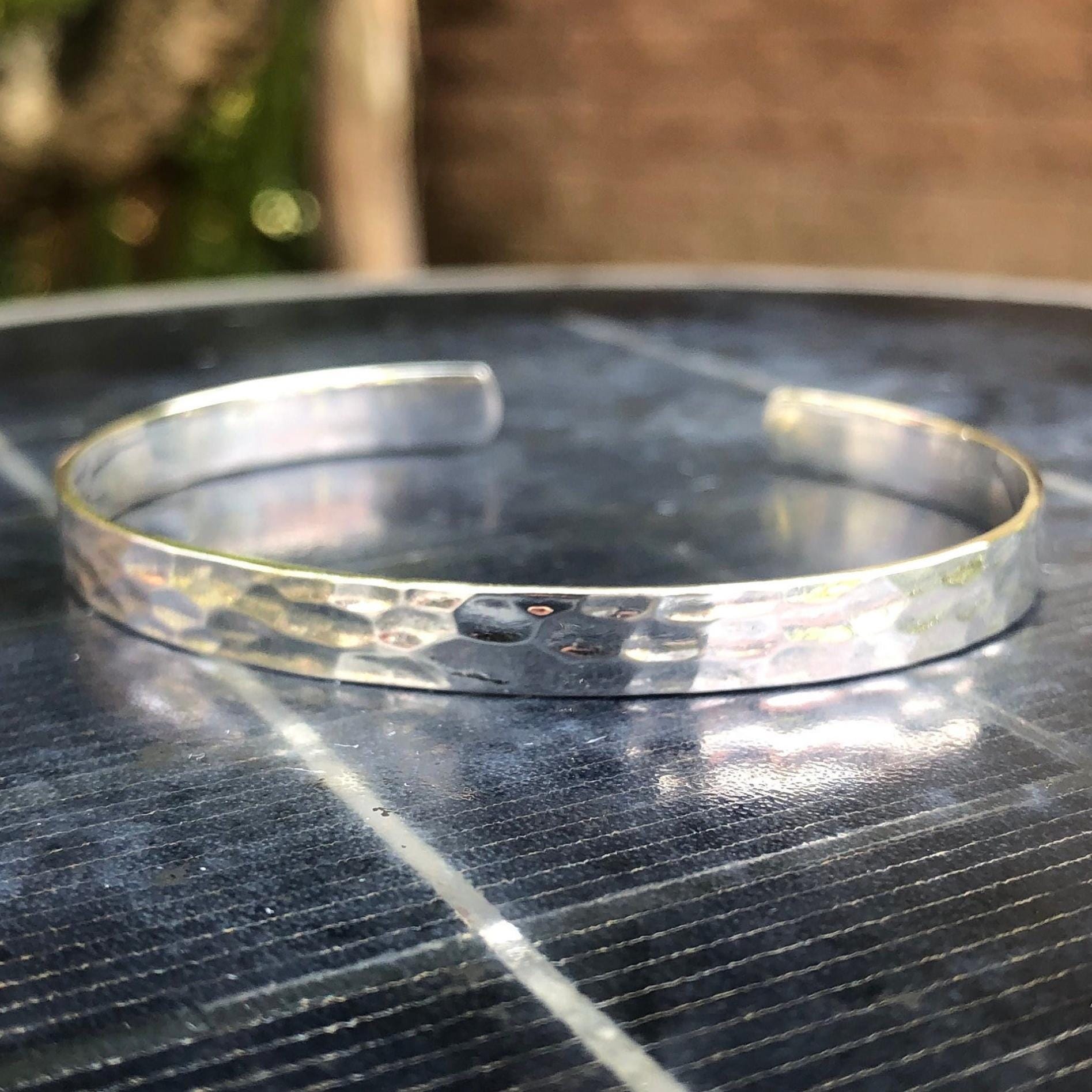 Hammered Sterling Silver Handmade Cuff Bracelet, Minimalist