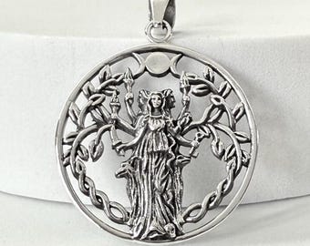 Handcrafted 925 Sterling Silver Moon Goddess Pendant Luna Deities Crescent Moon Goddess Wiccan Pendant/Necklace Silver Jewelry Gift by VINTZ