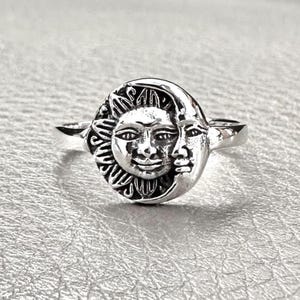Handcrafted 925 Sterling Silver Sun & Moon Ring Crescent Moon and Sun Celtic Design Luna Ring Silver Fashion Jewelry Accessory Gift by VINTZ