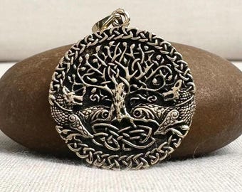 Handcrafted Brass | Tree of Life Pendant | Viking Yggdrasil Necklace | Fenrir Wolf | Celtic Jewelry | VINTZ