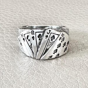 Anillo de escalera real de plata de ley 925 hecho a mano con naipes, escalera de color, anillo de póker Hold'em, accesorios de joyería de plata, regalo de VINTZ