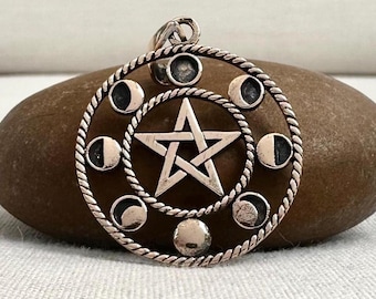 Handcrafted Bronze | Pentagram Pendant | Eclipse Moon Phase Necklace | Lunar Circle Accessory | Fashion Jewelry | VINTZ