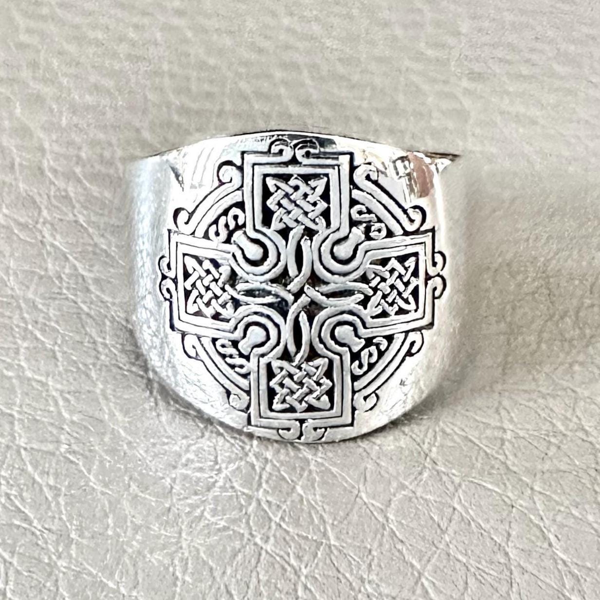 Handcrafted 925 Sterling Silver Celtic Cross Ring Viking Irish Cross ...