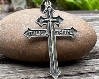 Handcrafted 925 Sterling Silver Knight Templar Cross Pendant Jesus Christ Crucifix Christian Cross Militia Templi Pendant/Necklace by VINTZ