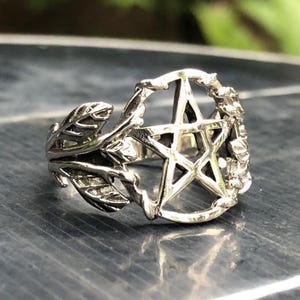 Handcrafted 925 Sterling Silver Pentagram Ring Wiccan Pentacle Gothic Star Ring Silver Jewelry Accessories Gift by VINTZ