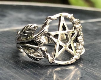 Handcrafted 925 Sterling Silver Pentagram Ring Wiccan Pentacle Gothic Star Ring Silver Jewelry Accessories Gift by VINTZ