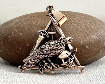 Handcrafted Bronze Odin's Raven Viking Bird Crow Norse Pendant/Necklace Jewelry Accessory Gift VINTZ