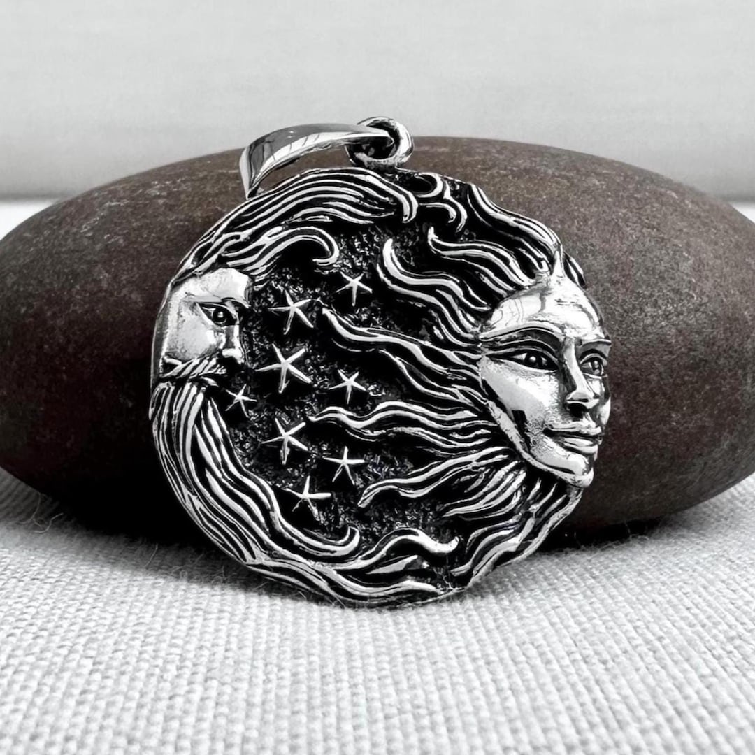 Handcrafted 925 Sterling Silver Sun Moon Celtic Crescent Pendant ...