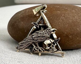Handcrafted Brass Odin's Raven Viking Bird Crow Norse Pendant/Necklace Jewelry Accessory Gift VINTZ