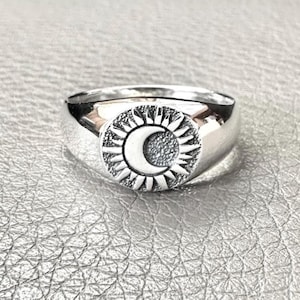 Handcrafted 925 Sterling Silver Sun & Moon Ring Crescent Moon and Sun Celtic Design Ring Silver Fashion Jewelry Accessory Gift by VINTZ