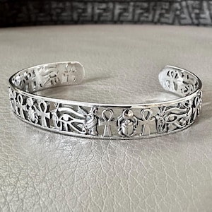 Handgemaakte 925 sterlingzilver Egypte oogarmband oog van Horus Egyptische god Scarabee Ankh kruis manchet armband zilveren sieraden cadeau van VINTZ