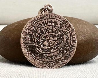 Handcrafted Bronze | Phaistos Disc Pendant | Ancient Greek Necklace | Minoan Bronze Age Jewelry Accessory | VINTZ