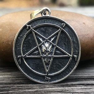 Handcrafted 925 Sterling Silver Baphomet Sigil Pendant Goat Head Gothic Pentagram Pendant/Necklace Silver Jewelry Accessories Gift by VINTZ