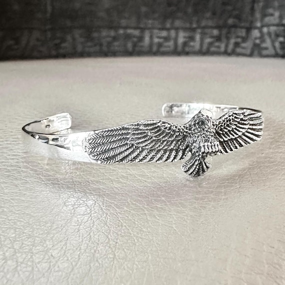 Handcrafted 925 Sterling Silver Eagle Cuff Bracelet Native