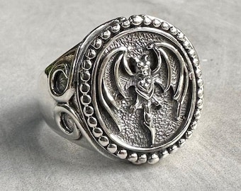 Ręcznie wykonany pierścień z motywem nietoperza ze srebra próby 925, z motywem wampira i zwierzęciem w stylu wicca, srebrny dodatek do biżuterii, prezent od VINTZ