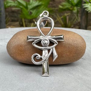 Handcrafted 925 Sterling Silver Ankh Pendant Egyptian Eye of Ra Sun God Ankh Cross Pendant/Necklace Silver Jewelry Accessories Gift by VINTZ