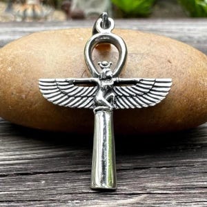 Handcrafted 925 Sterling Silver Ma&#39;at Pendant Egyptian Goddess Ankh Cross Amulet Pendant/Necklace Silver Jewelry Accessories Gift by VINTZ
