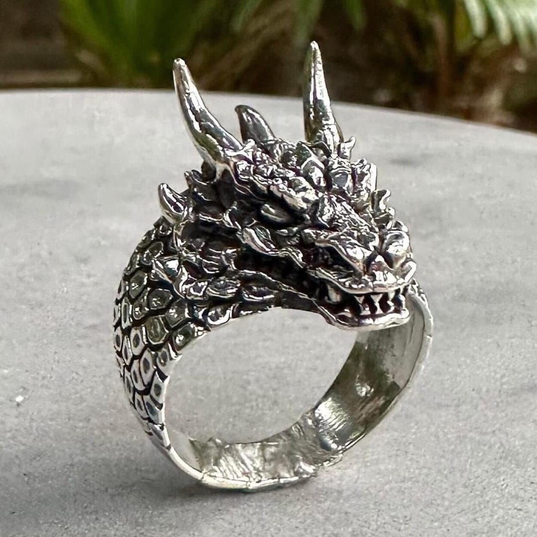 Anello In Argento Sterling Fatto A Mano Con Drago: Gioielli Gotici Mitologici, Taglia 9 - Italia - Foto 10