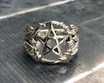 Heiden Hexen Pentagramm 925 Sterlingsilber Ring Star Schmuck Amulett