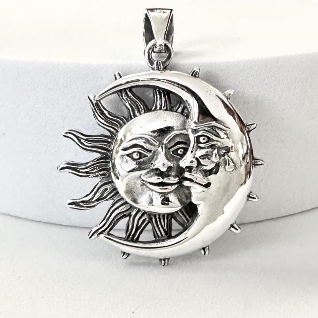 Handcrafted 925 Sterling Silver Sun & Moon Pendant Celtic Crescent Moon ...