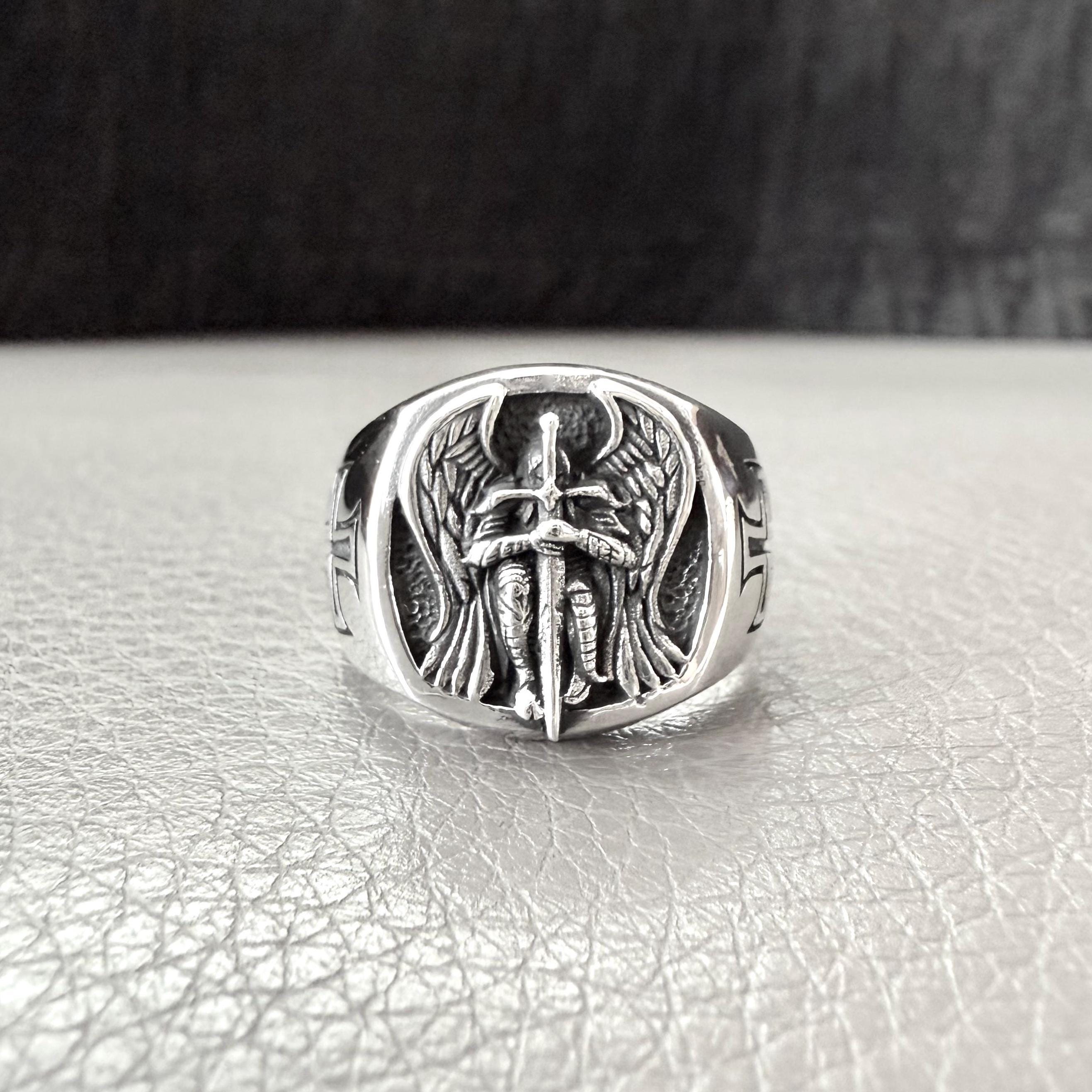 Handcrafted 925 Sterling Silver Archangel Ring Saint Michael Guardian ...