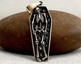 Handcrafted Brass Skeleton Coffin Gothic Punk Biker Skull Pendant/Necklace Accessory Jewelry Gift VINTZ