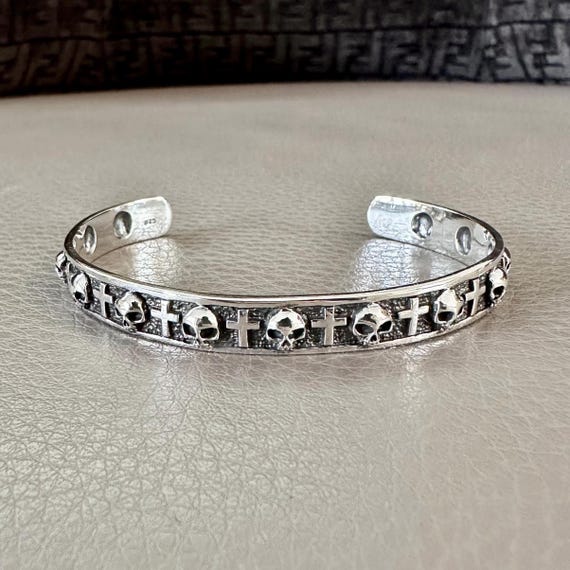 Handcrafted 925 Sterling Silver Skull Bracelet Skeleton Gothic