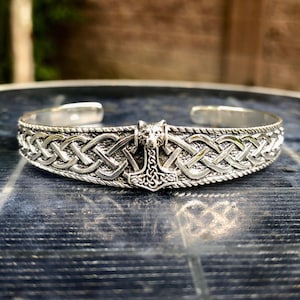 Handcrafted 925 Sterling Silver Thor Hammer Bracelet Viking Fenrir Wolf Mjolnir Celtic  Knot Cuff Bracelet Jewelry Accessories Gift by VINTZ