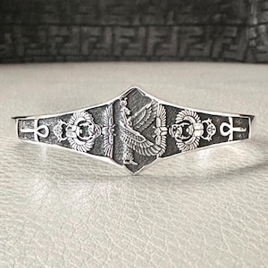 Handcrafted 925 Sterling Silver Ma&#39;at Bracelet Egyptian Goddess Egypt Deity Maat Amulet Cuff Bracelet Silver Jewelry Accessory Gift by VINTZ