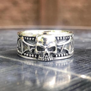 Handcrafted 925 Sterling Silver Skull Ring Gothic Rocker Punk Skull Biker Skeleton Ring Silver Jewelry Fashion Accessories Gift by VINTZ