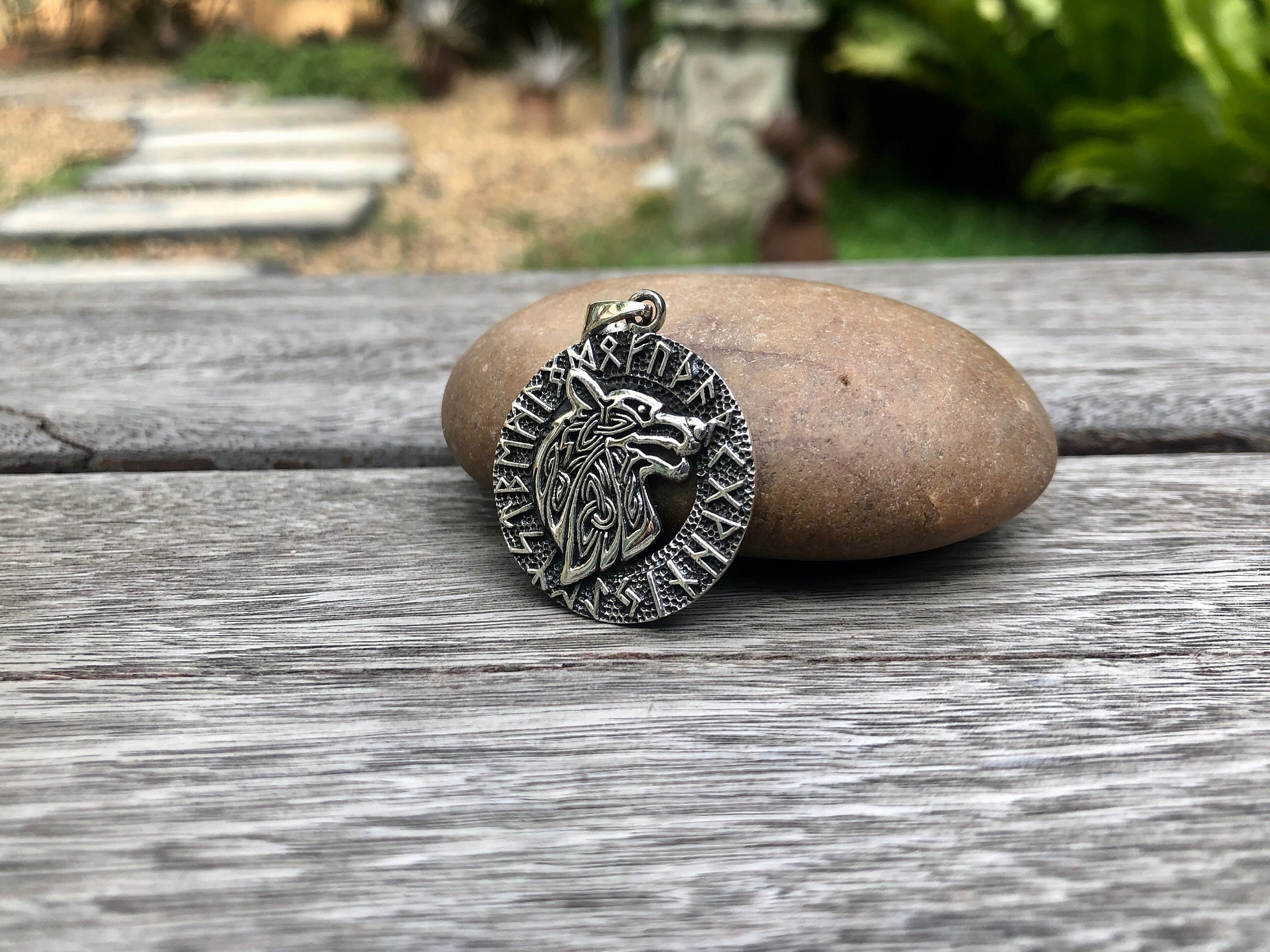 Viking Wolf Head Runes Circle Sterling Silver Pendant 925 - Etsy UK