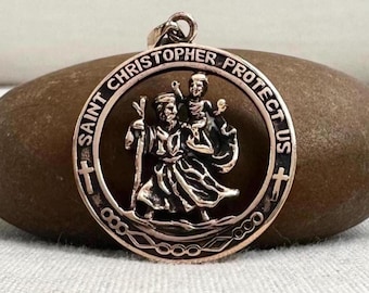 Handcrafted Bronze | Saint Christopher Pendant | Traveller Patron Amulet Necklace | God Apostle | Jewelry Accessory | VINTZ