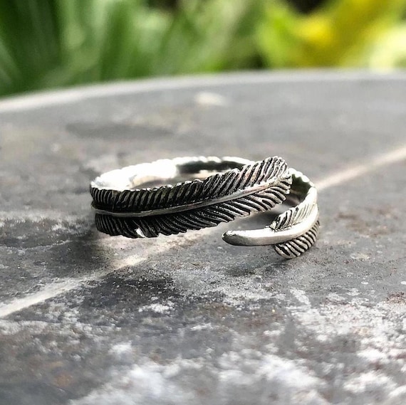カレンシルバーフェザーデザインリング ハンドメイド手作りオープン