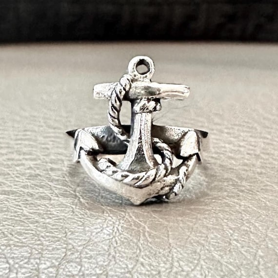 Solid 925 Sterling Silver Sailor's Anchor Men's Ring - 14.5 Size, Turkish Made - View #2