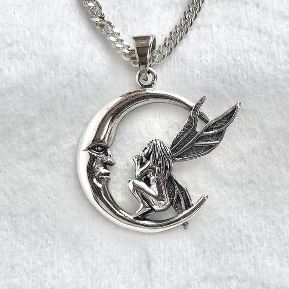 Handcrafted 925 Sterling Silver Moon Fairy Pendant Celtic Crescent Moon  Bali Style Pendant/Necklace Silver Jewelry Accessories Gift by VINTZ