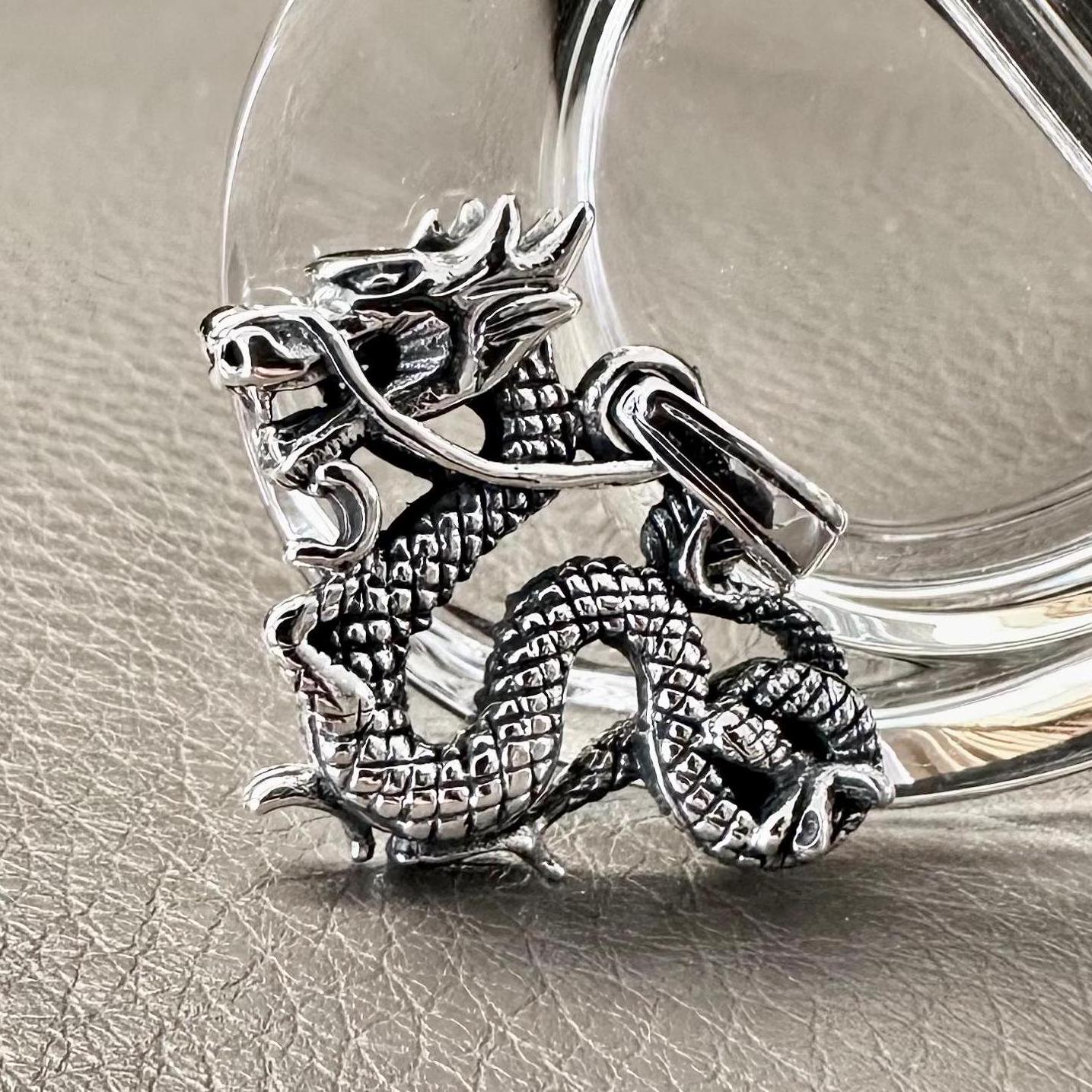 Handcrafted 925 Sterling Silver Chinese Dragon Pendant Wu Long Chinese Black Dragon Oolong Pendant/Necklace Silver Jewelry Gift by VINTZ
