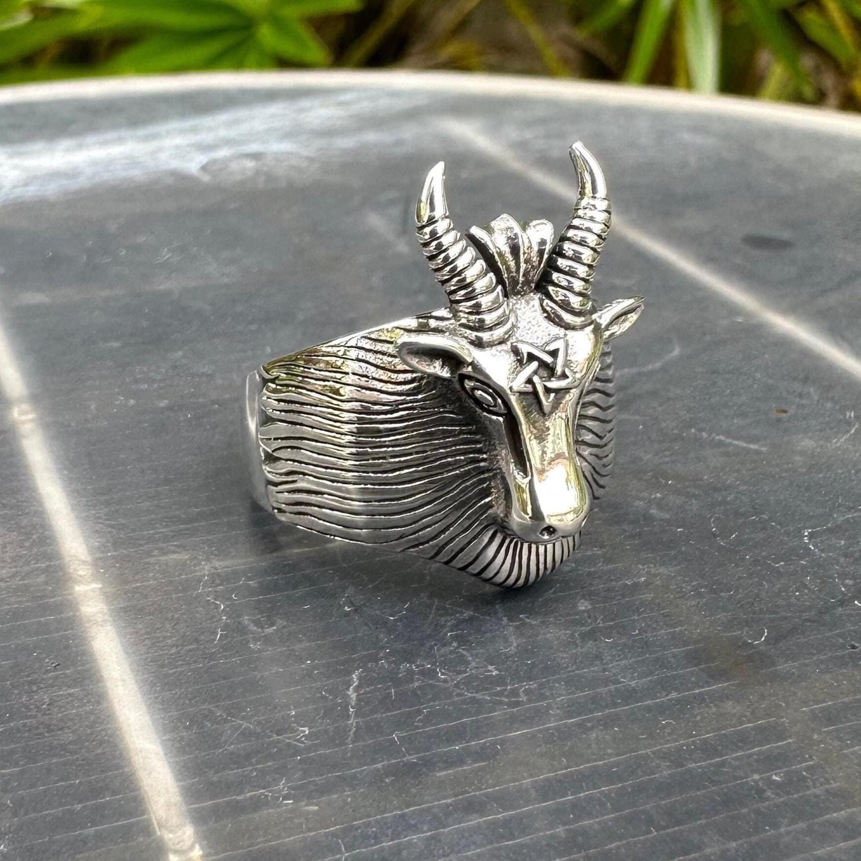 Handcrafted 925 Sterling Silver Baphomet Goat Head Satanic 