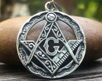 Handcrafted 925 Sterling Silver Freemason Pendant Masonic Illuminati Brotherhood Freemasonry Pendant/Necklace Silver Jewelry Gift by VINTZ