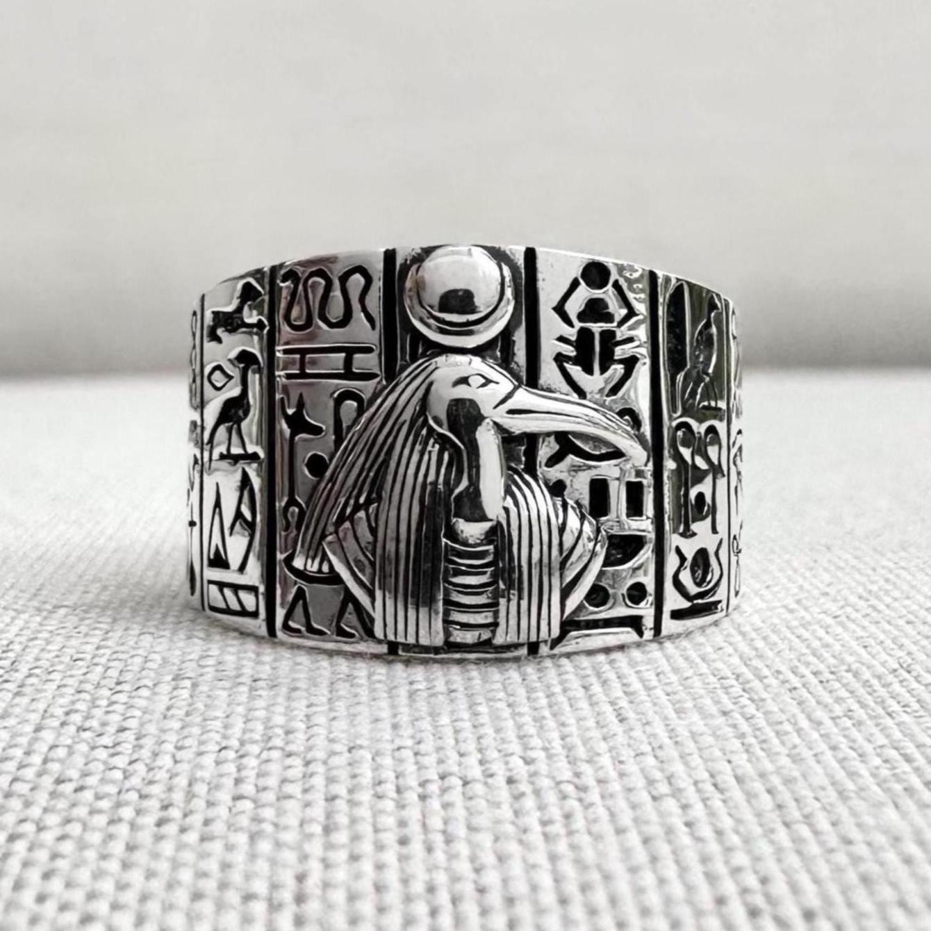 手作り925スターリングシルバートートリングエジプトの知恵の神古代神