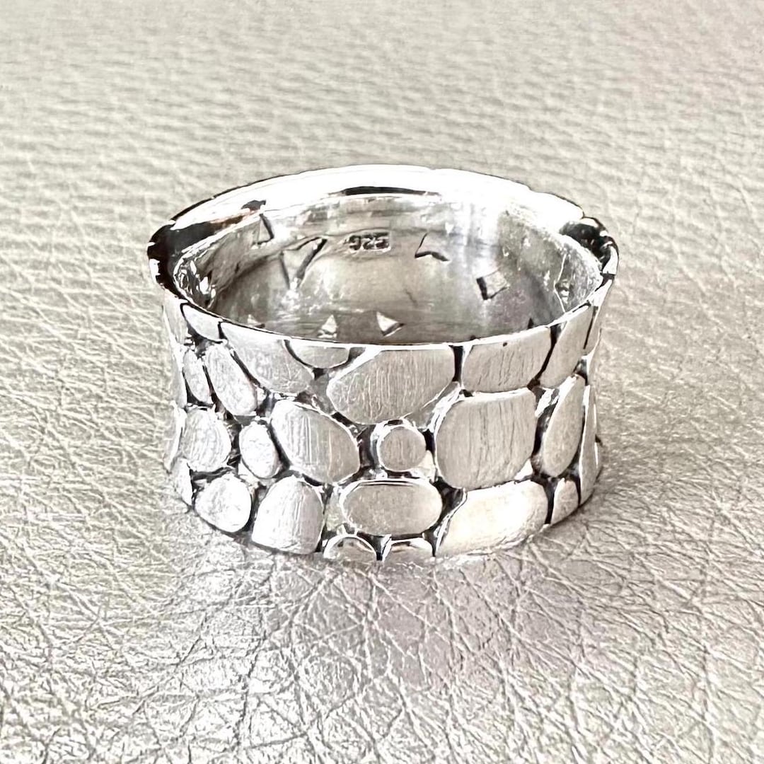 Handcrafted 925 Sterling Silver Pebble Ring Cobblestone Earth Elements ...