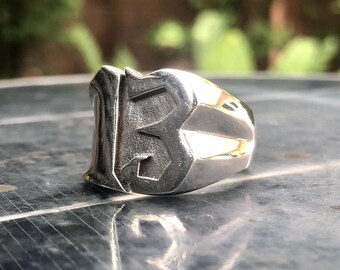 Anello Uomo Street In Acciaio Inox, Numero Romano 13, Scheletro, Stile Biker, Taglie 7-14