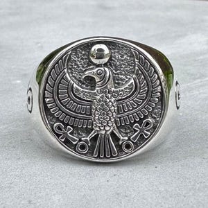 Handcrafted 925 Sterling Silver Horus Ring Egyptian God Falcon Deities Amulet Talismans Ring Silver Jewelry Accessories Gift by VINTZ