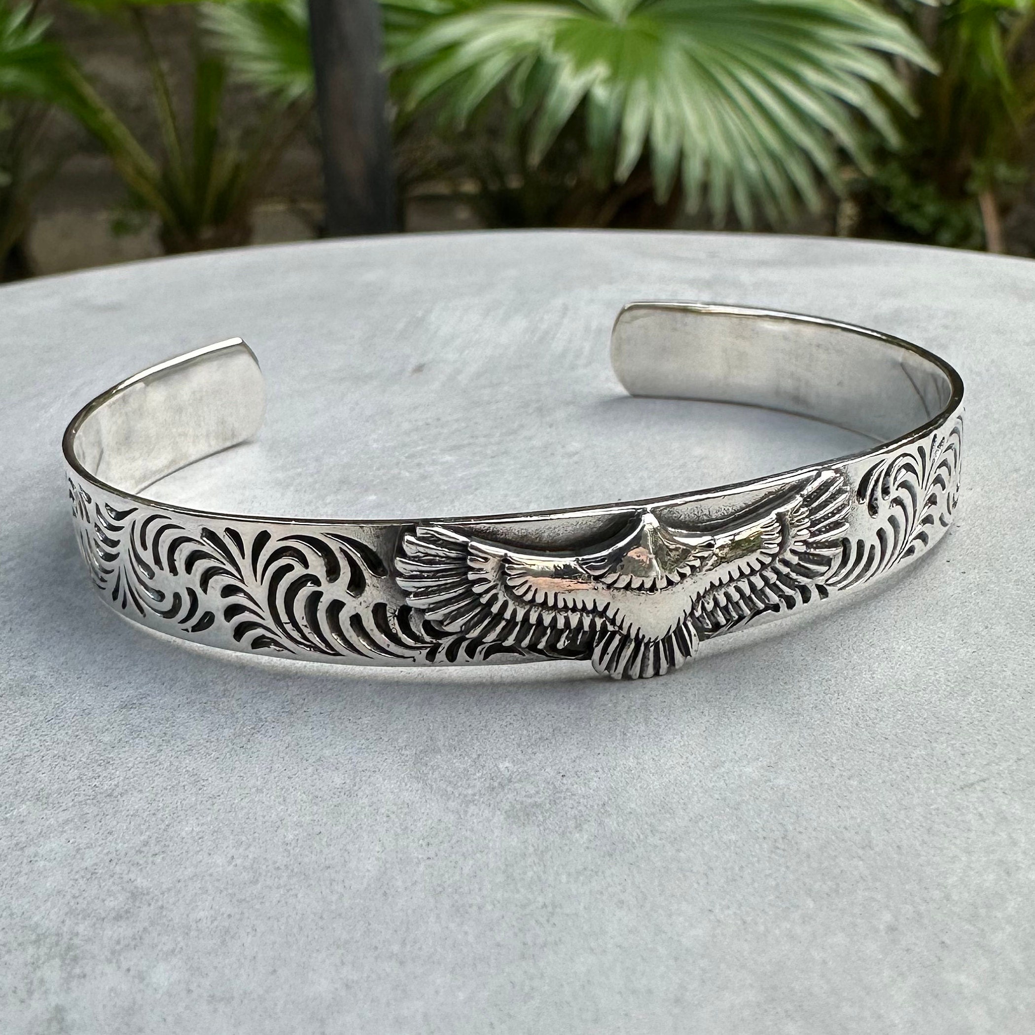 ブレスレット・バングル Eagle Feather Bangle HIRO'S Hand made Handcrafted 925 Sterling Silver Eagle Bracelet Native American