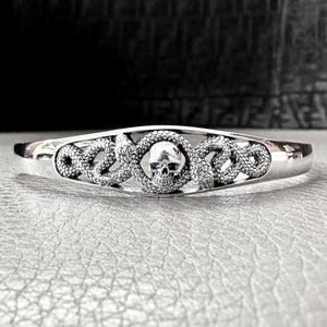 Handcrafted 925 Sterling Silver Skull Bracelet Punk Biker Skeleton Gothic Snake Cuff Bracelet Silver Jewelry Accessory Gift by VINTZ