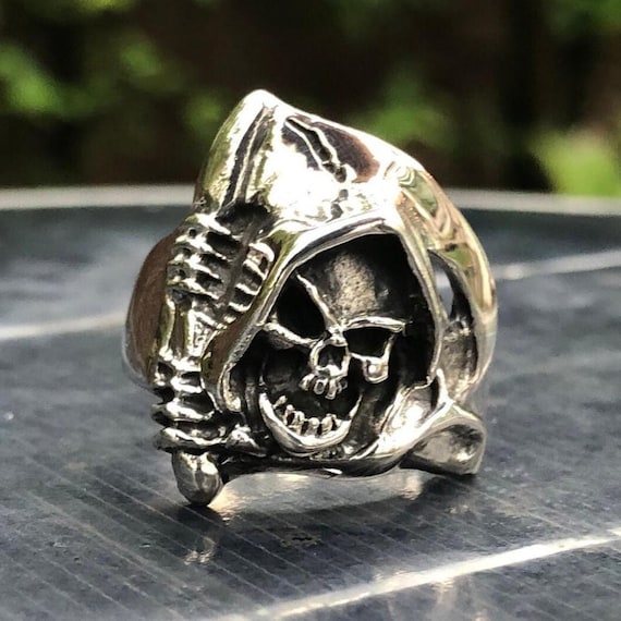 Handcrafted 925 Sterling Silver Grim Reaper Ring God of Death Gothic Skull  Ring Silver Fashion Jewelry Accessories Gift by VINTZ