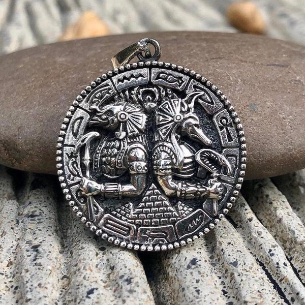 Collana/ciondolo con divinità egizie Anubis Horus in argento sterling 925 fatto a mano, regalo VINTZ