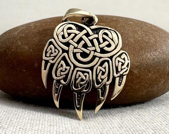 Handcrafted Brass Bear Paw Viking Impress of Veles Fist Pendant/Necklace Jewelry Accessory VINTZ